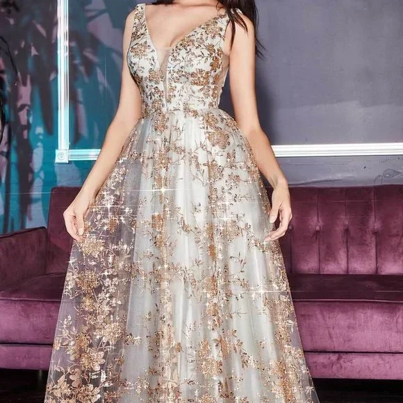 cinderella divine champagne dress Cinderella Divine -SF117 Halter Neck Satin Crystal Sheath Dress